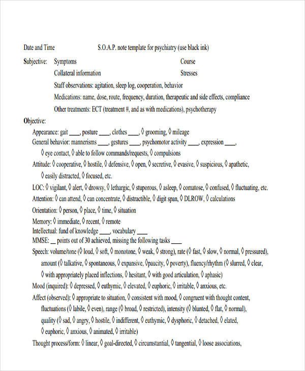 Psychiatric soap Note Template 19 soap Note Examples Pdf