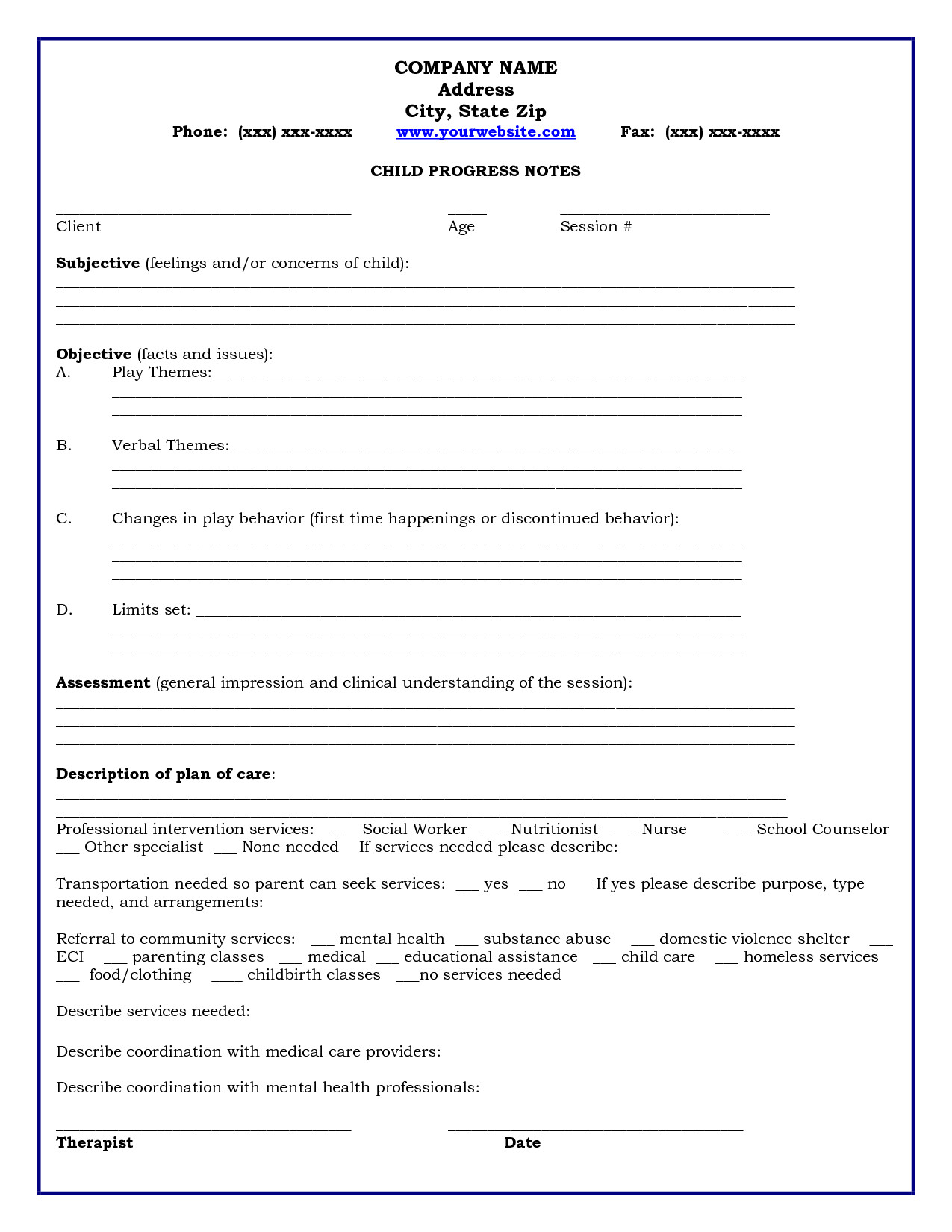 Psychotherapy Progress Note Template Home Child Progress Notes Medicaid Child Progress