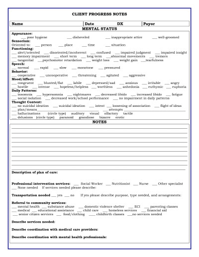 Psychotherapy Progress Note Template Mental Health Progress Note Template