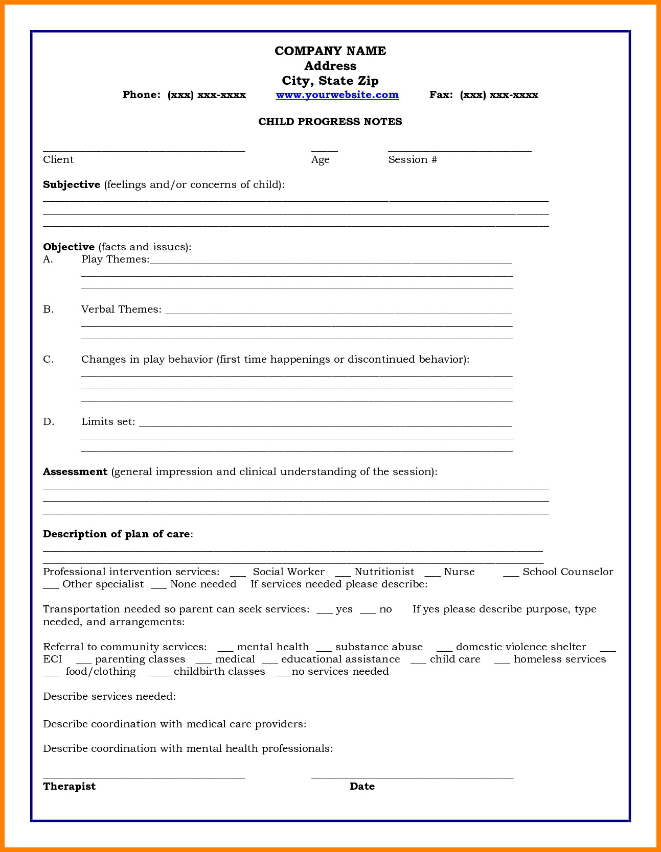 Psychotherapy Progress Note Template Pdf 25 Of for Electronic Progress Note Template