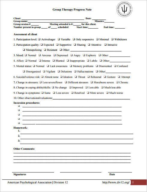 Psychotherapy Progress Note Template Psychotherapy Progress Note Template Pdf