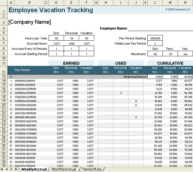 Pto Calculator Excel Template Pto Calculator Excel Template Calculating Vacation and