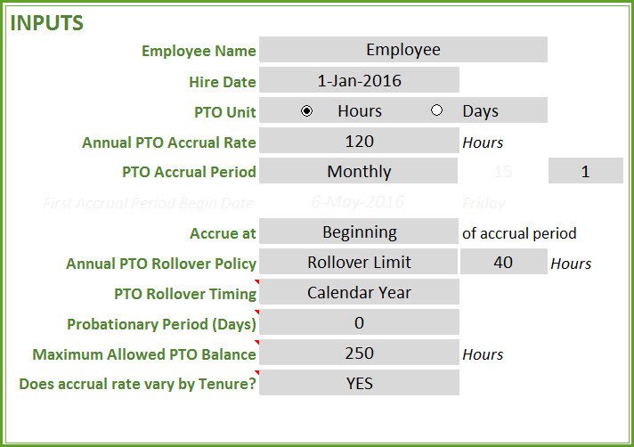 Pto Calculator Excel Template Pto Calculator Excel Template Employee Pto Tracker