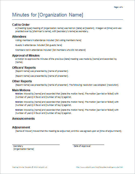 Pto Meeting Minutes Template Download the formal Meeting Minutes Template From Vertex42
