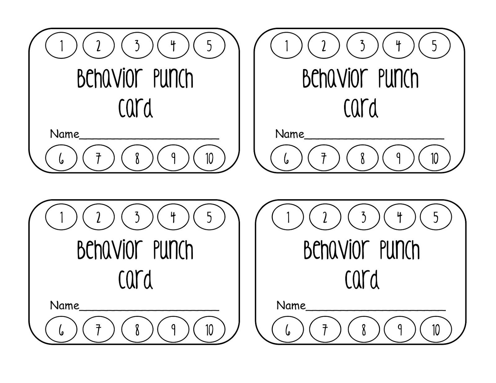 Punch Card Template Word Behavior Punch Card Classroom Freebies