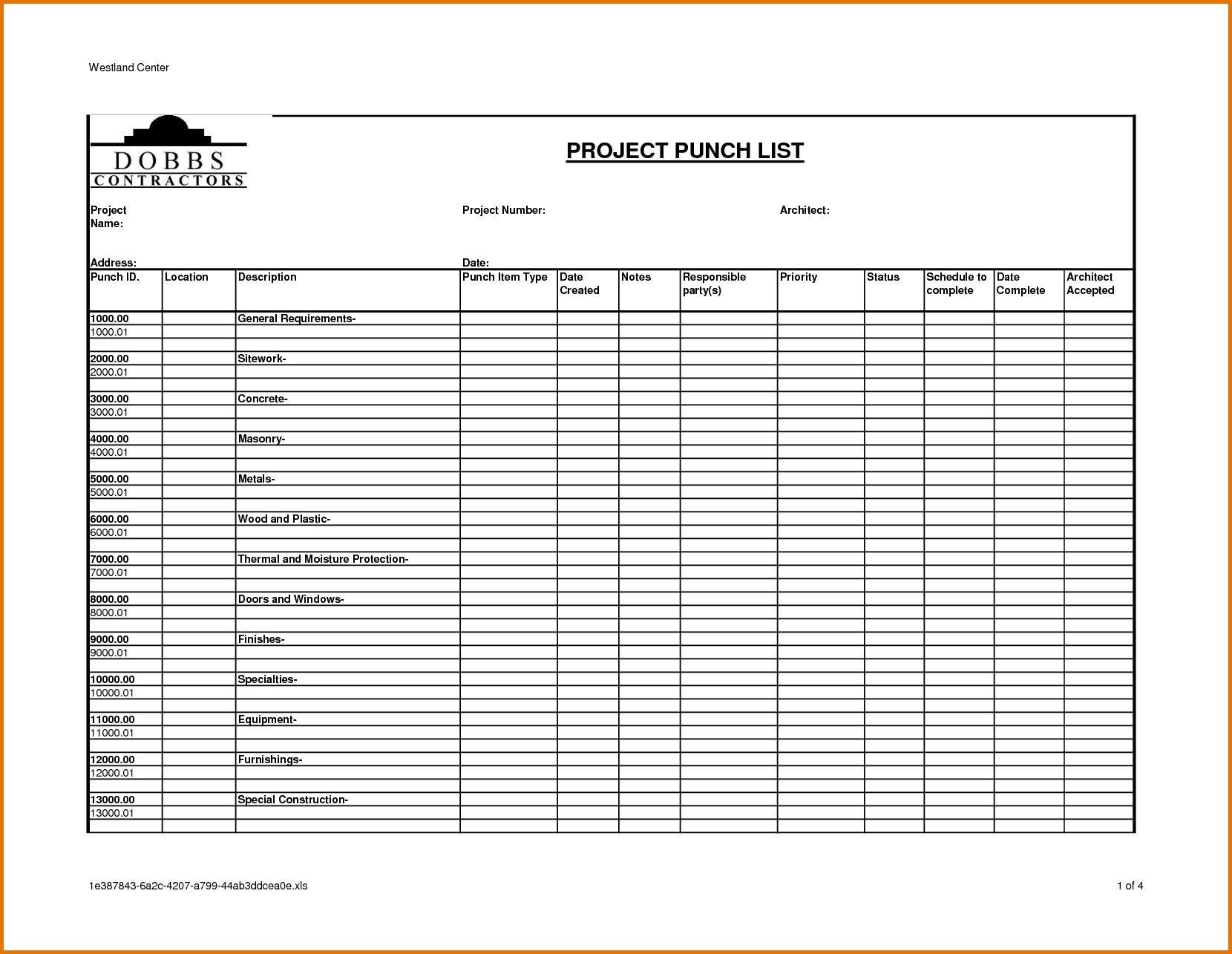 Punch List Template Excel Punch List Template