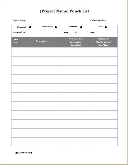 Punch List Template Excel Punch List Template