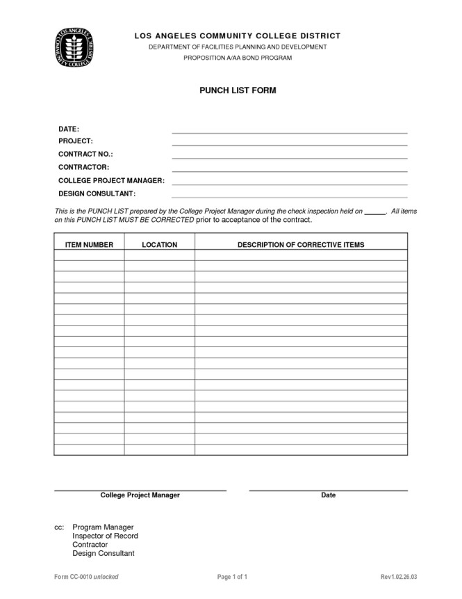 Punch List Template Excel Punch List Template Word Excel Pdf formats