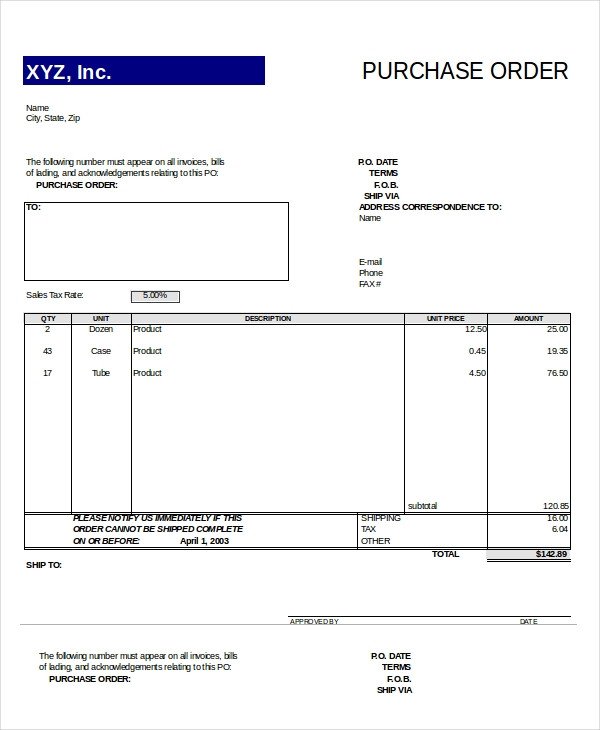 Purchase order Template Excel 16 Purchase order Templates Docs Word