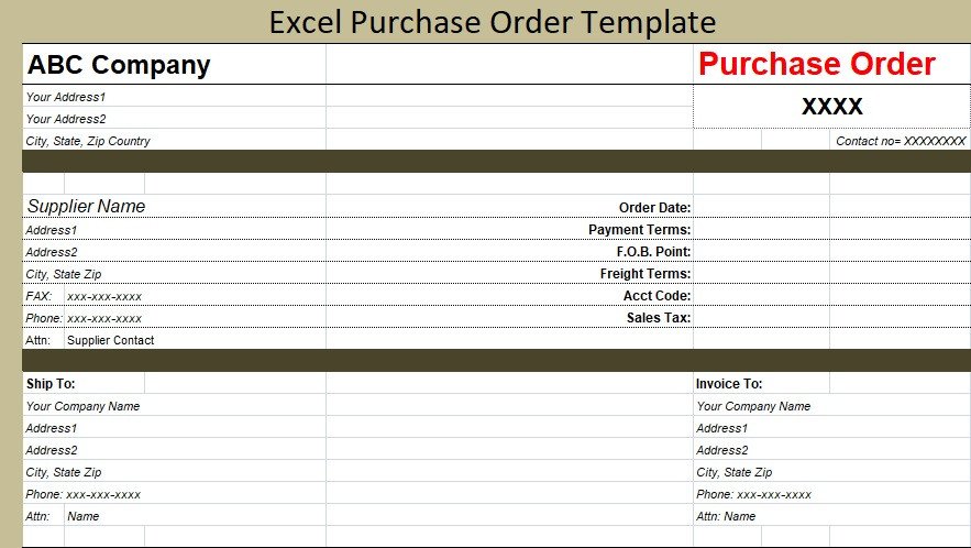 Purchase order Template Excel Excel Purchase order Template Free