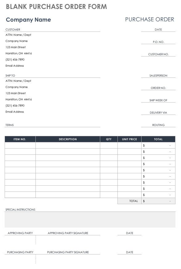 Purchase order Template Excel Free Purchase order Templates