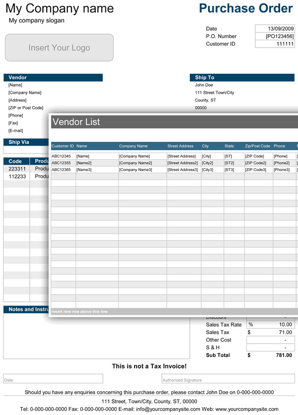 Purchase order Template Excel Purchase order