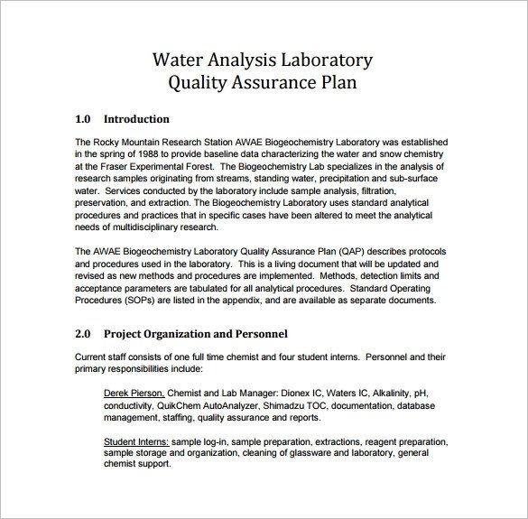 Quality assurance Plan Templates 16 Quality assurance Plan Templates Free Sample