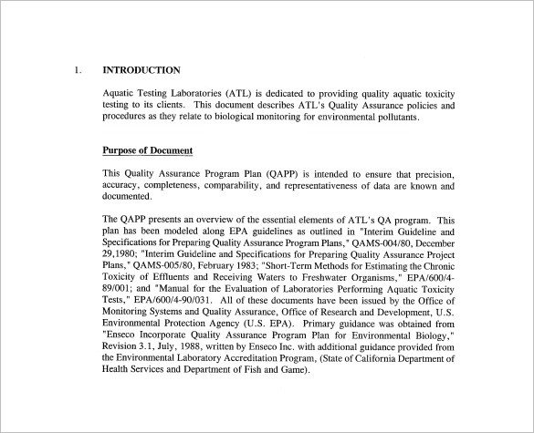Quality assurance Plan Templates 16 Quality assurance Plan Templates Free Sample