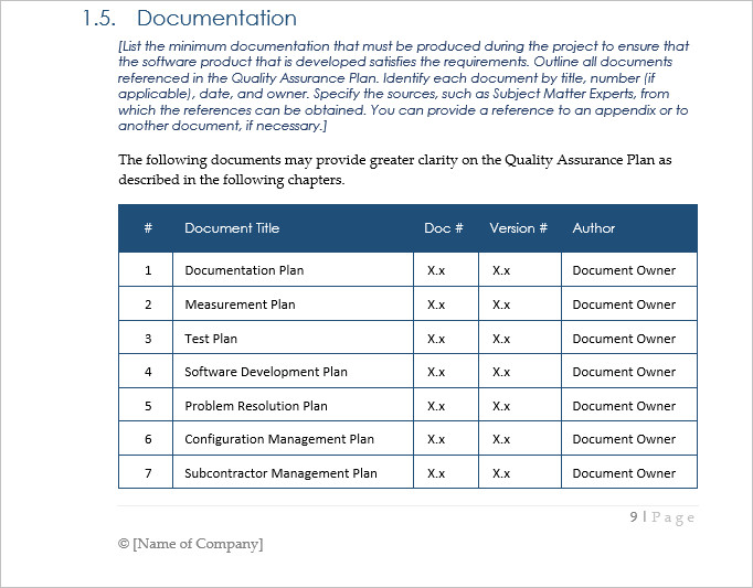 Quality assurance Plan Templates Quality assurance Plan Template Ms Word 7 Excel