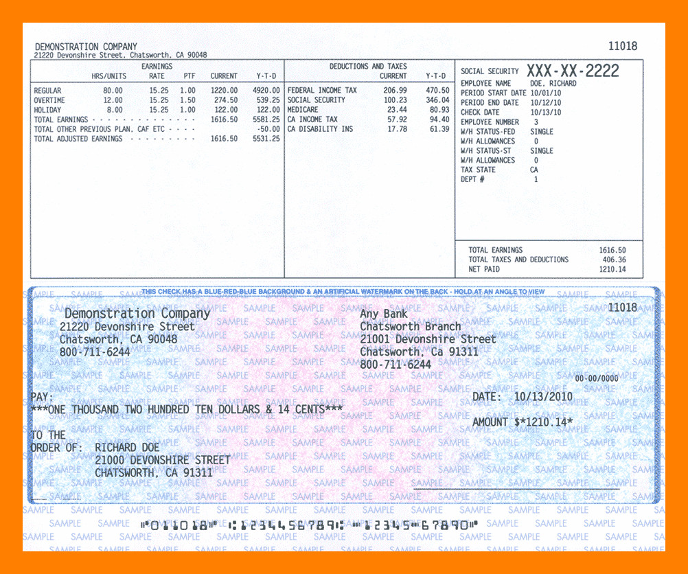 Quickbooks Check Template Word 9 Payroll Checks Template