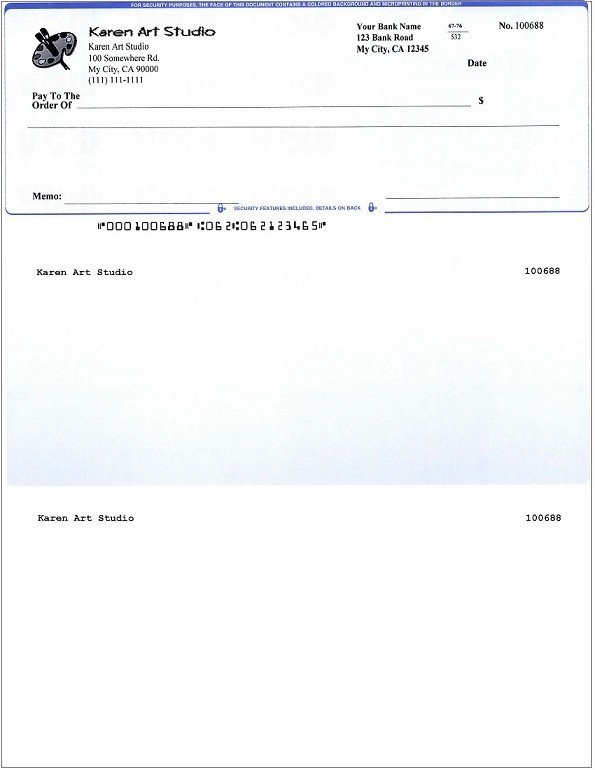 Quickbooks Check Template Word Blank Business Check Template