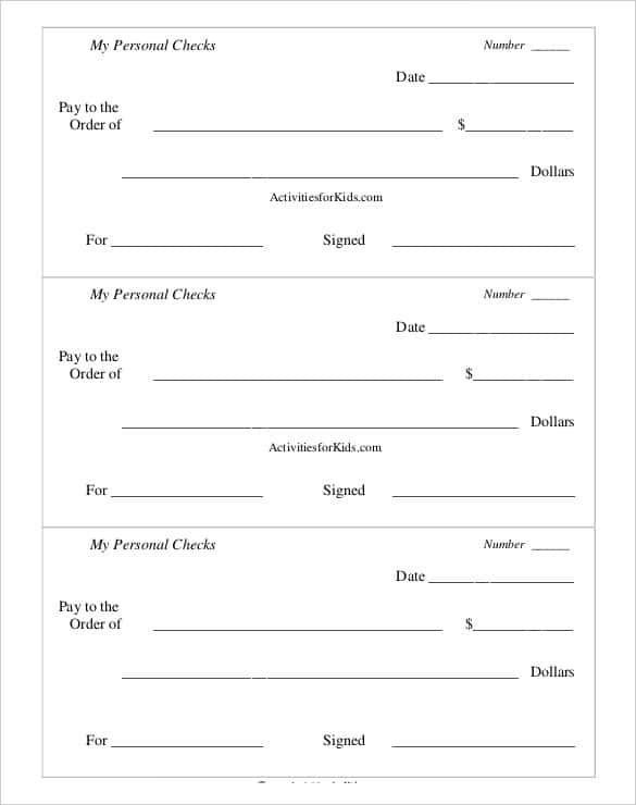 Quickbooks Check Template Word Printable Personel Play Checks Template Pdf format