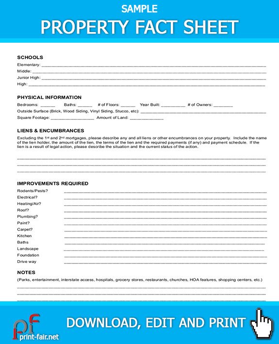 Real Estate Fact Sheet Template Property Fact Sheet