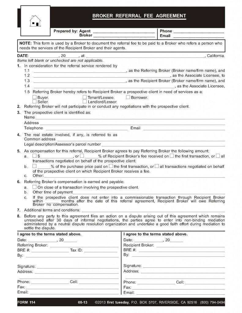 Real Estate Referral form A Broker to Broker Written Referral Fee Agreement