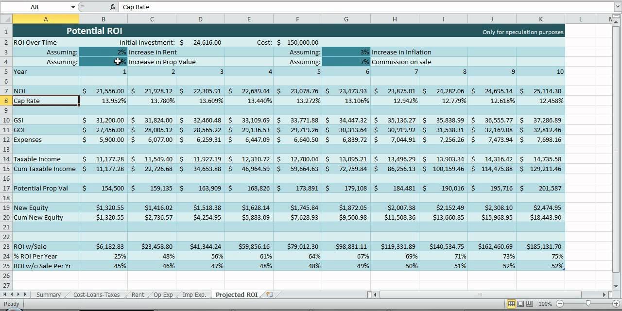 Real Estate Spreadsheet Templates Investment Property Spreadsheet Real Estate Excel Roi