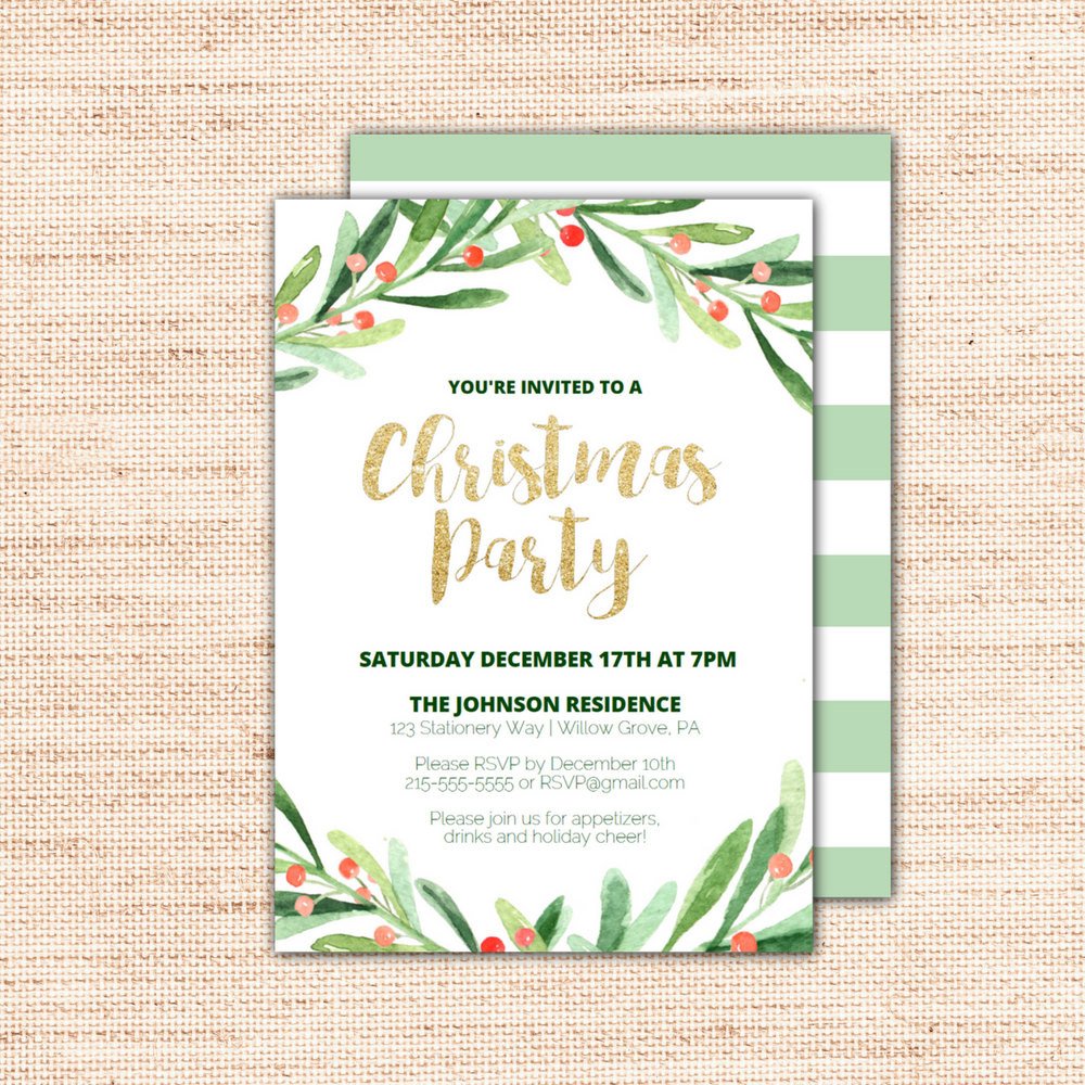 Reception Invitation Template Free Holly Wreath Printable Christmas Party Invitation Template