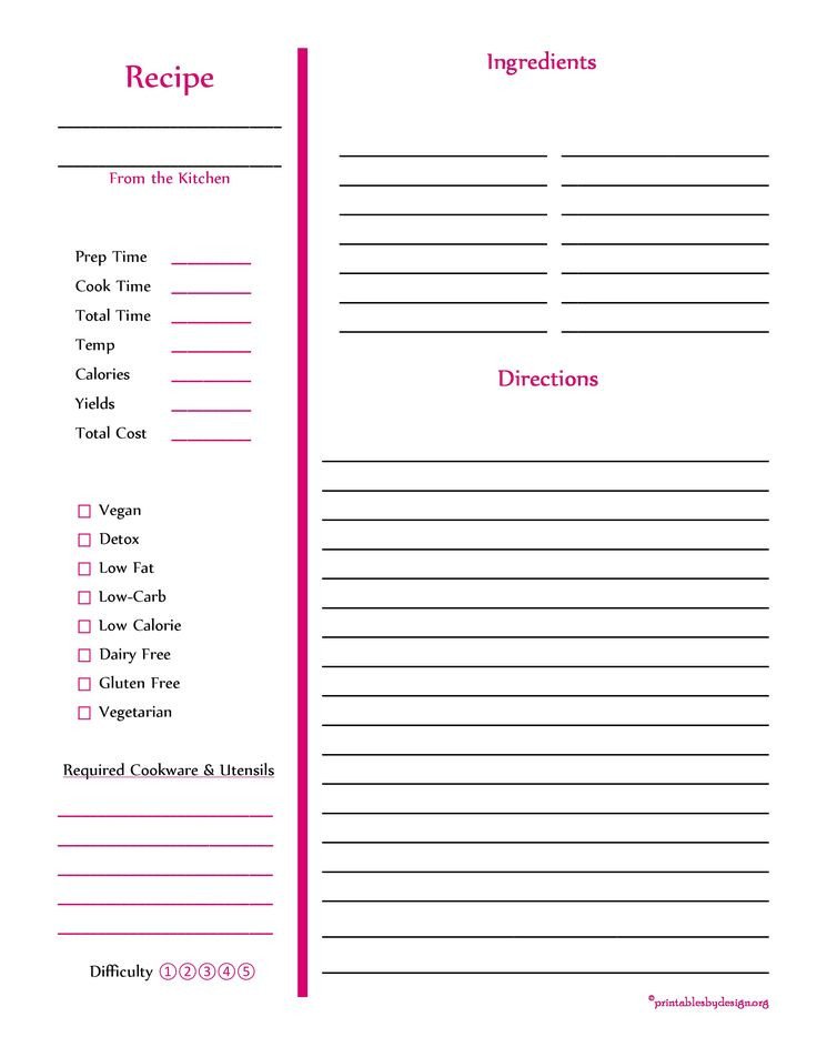 Recipe Template for Pages Red Recipe Card Full Page Cooking Stuff