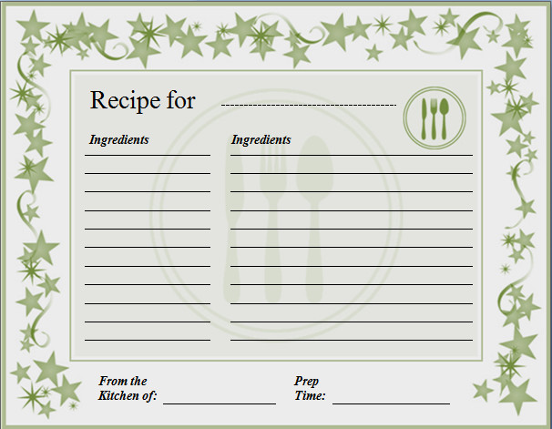 Recipe Template for Word Ms Word Recipe Card Template