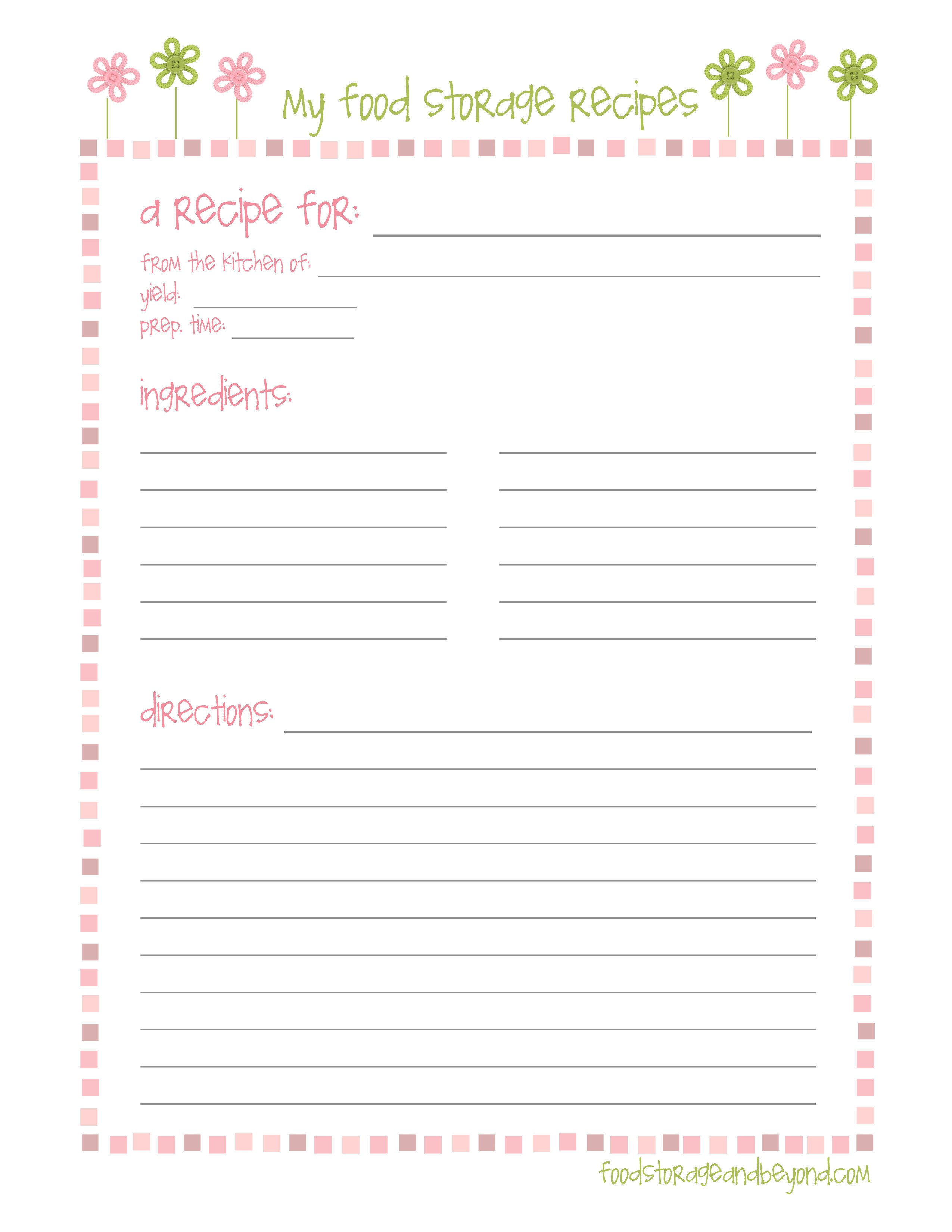 Recipe Template for Word Recipe Cards – Food Storage and Beyond