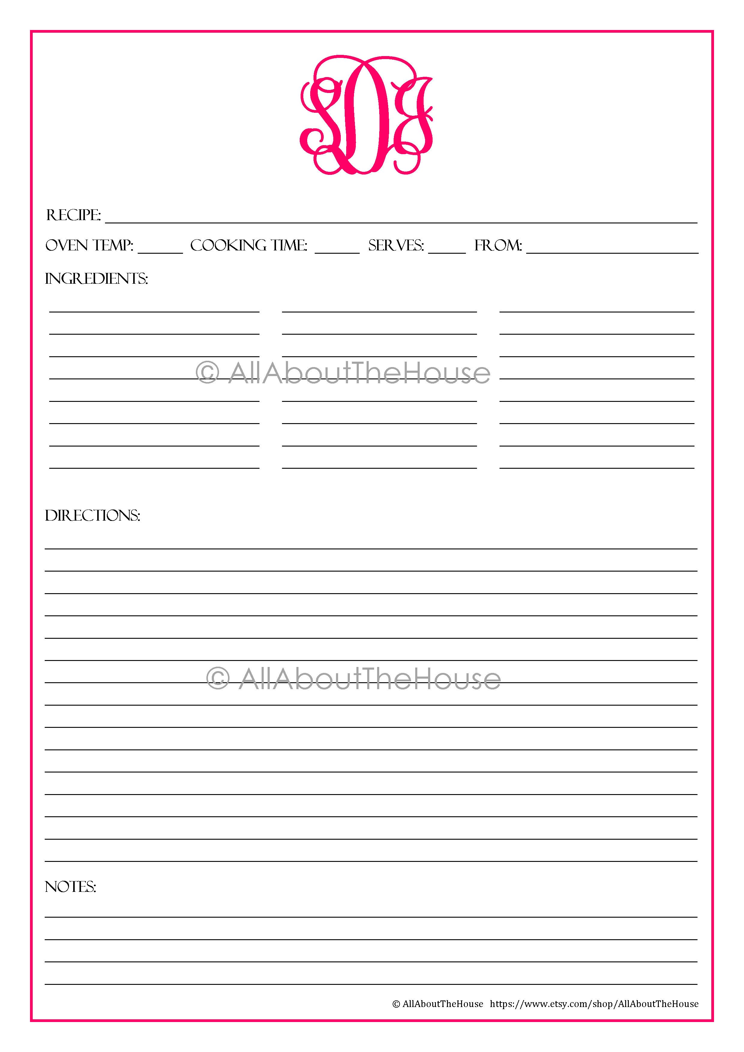 Recipe Templates for Pages Make Your Own Personalised Printable Recipe Binder