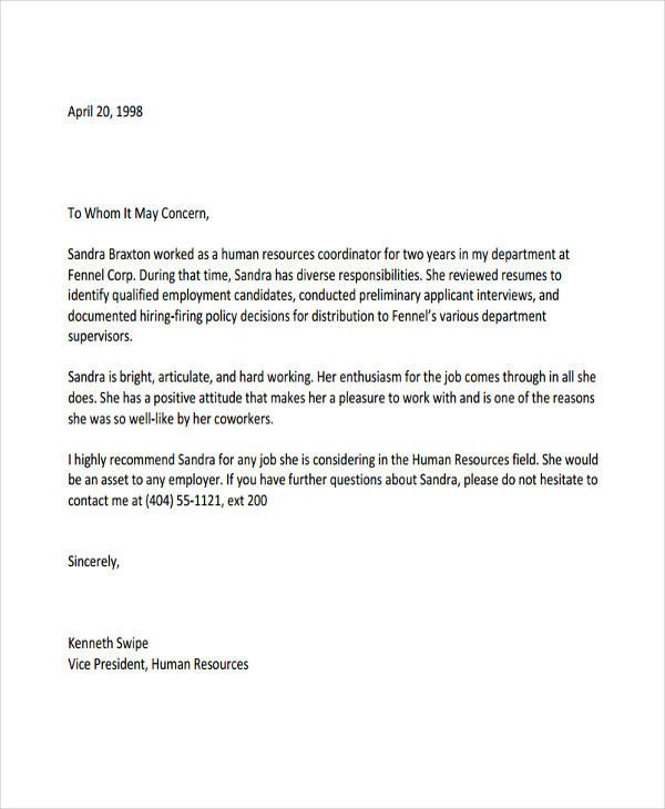 Recommendation Letter Template for Job 10 Employee Re Mendation Letter Template 10 Free