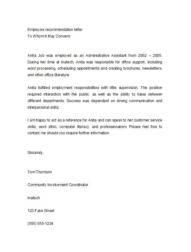 Recommendation Letter Template for Job 50 Best Re Mendation Letters for Employee From Manager