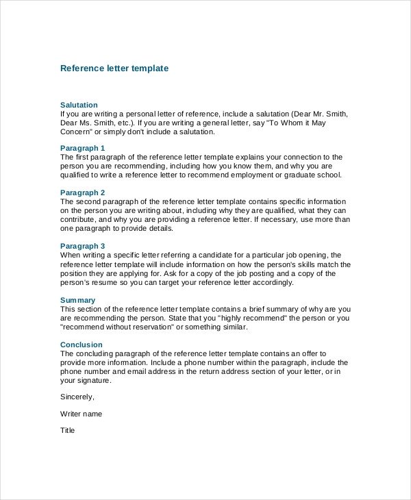 Recommendation Letter Template for Job 7 Job Reference Letter Templates Free Sample Example