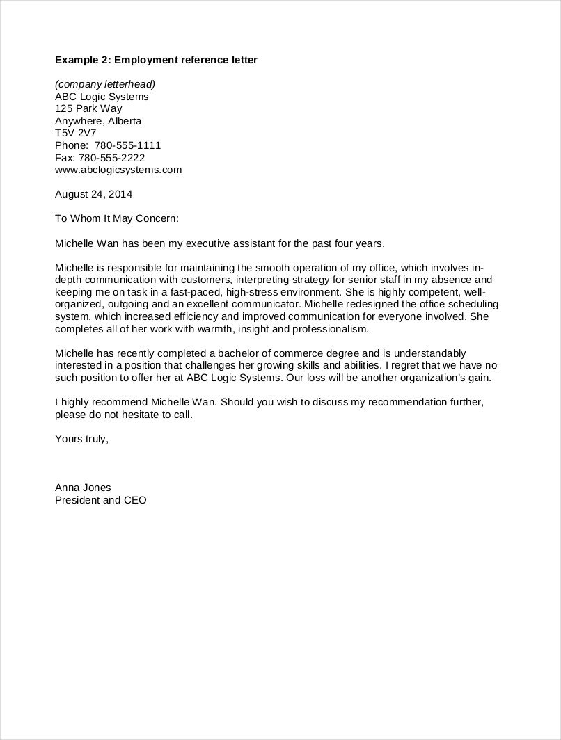 Recommendation Letter Template for Job 9 Employee Reference Letter Examples &amp; Samples In Pdf