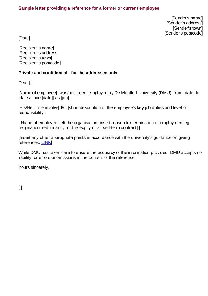 Recommendation Letter Template for Job 9 Employee Reference Letter Examples & Samples In Pdf