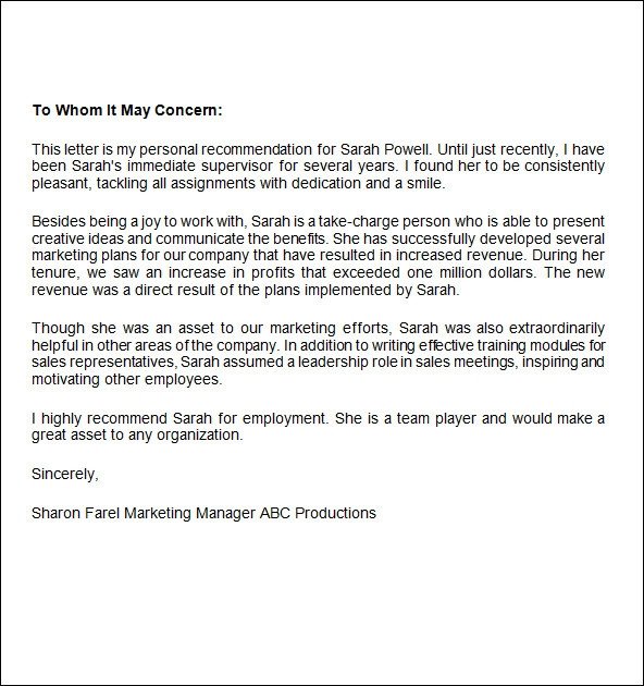 Recommendation Letter Template for Job Free 12 Job Re Mendation Letters In Word Pdf