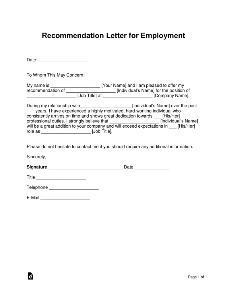 Recommendation Letter Template for Job Free Job Re Mendation Letter Template with Samples