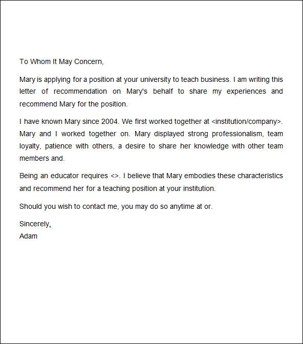 Recommendation Letter Template for Job Job Re Mendation Letter 12 Free Documents In Word Pdf