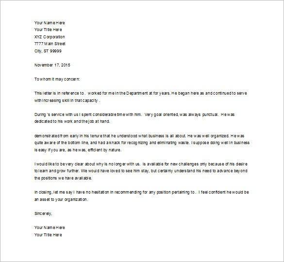 Recommendation Letter Template for Job Job Re Mendation Letter – 8 Free Word Excel Pdf