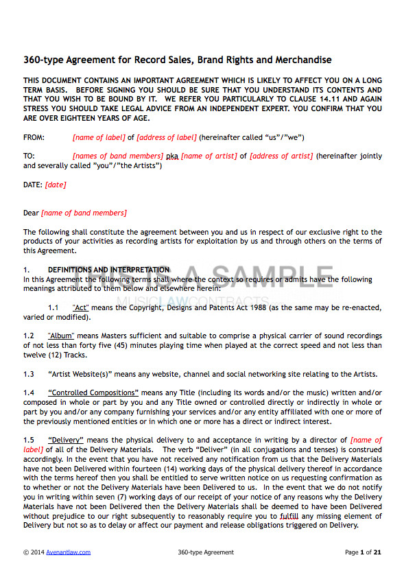 Record Label Contract Template 360 Deal Contract Templates See A Sample
