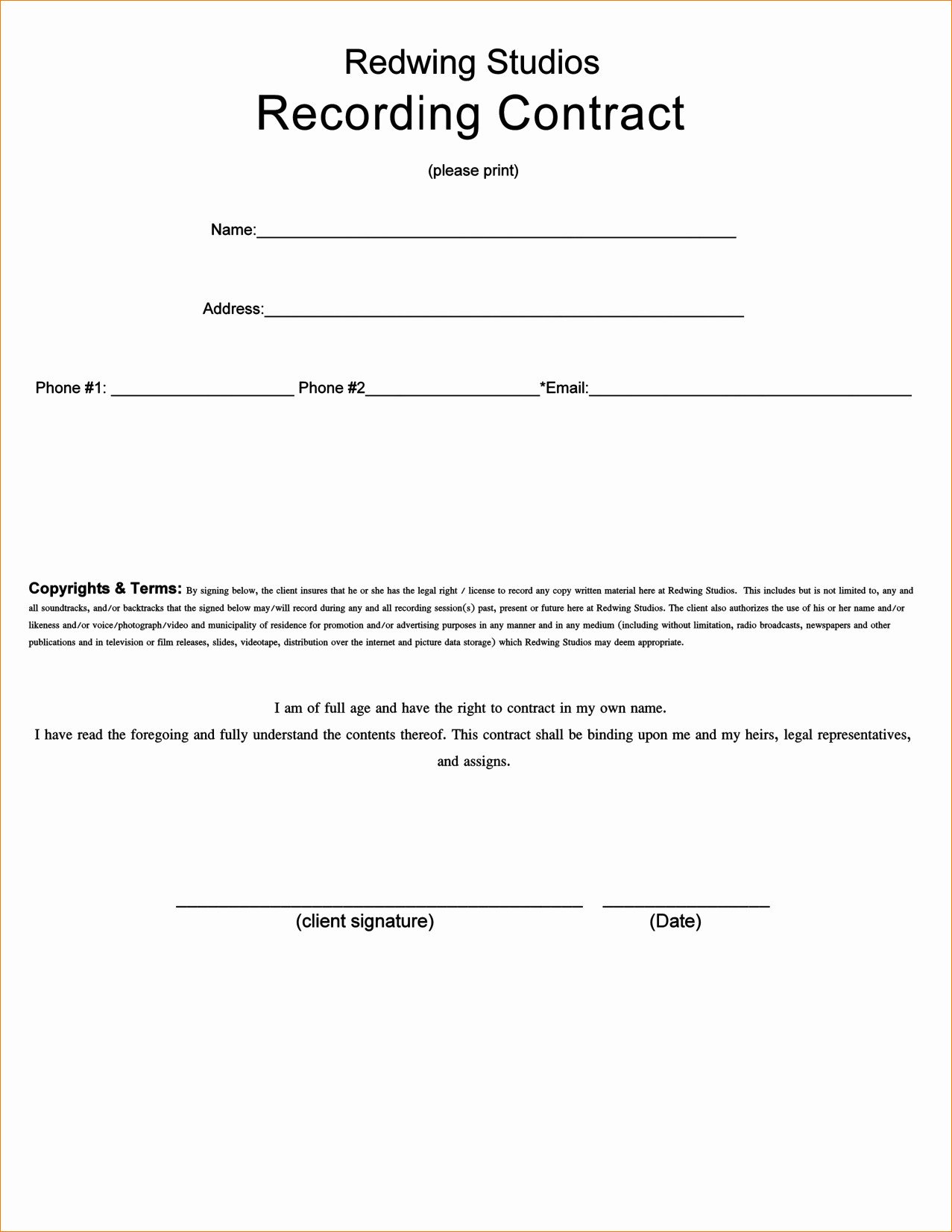 Record Label Contract Template Record Label Contract Template