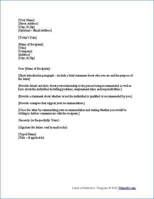 Reference Letter Templates Word Download A Free Letter Of Reference Template for Word