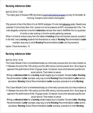 Reference Letters for Nurses Sample Nursing Reference Letter 8 Examples In Pdf Word