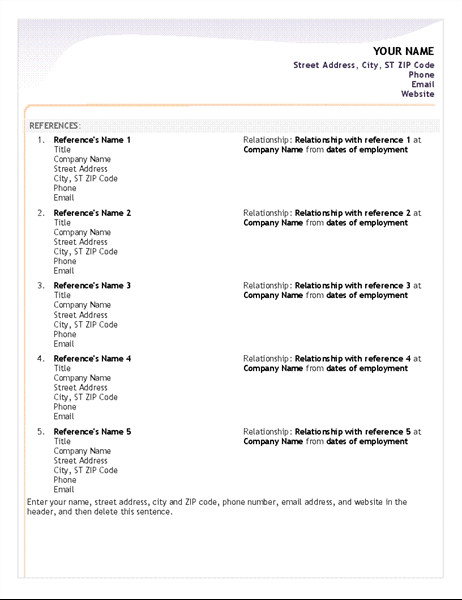 Reference Sheet for Resume Template Entry Level Resume Reference Sheet