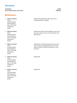Reference Sheet for Resume Template Reference List for Resume Functional Design