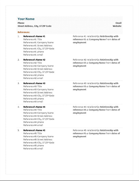 Reference Sheet for Resume Template Resumes and Cover Letters Fice