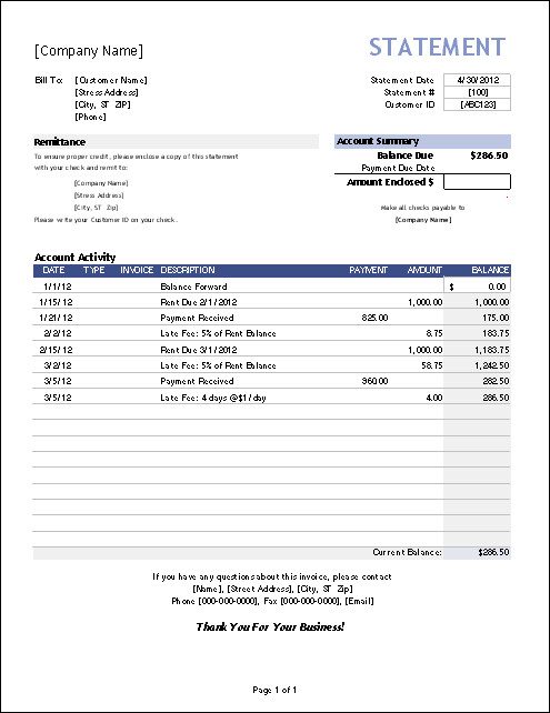 Regions Bank Statement Template 4 Statement Of Account Template Excel