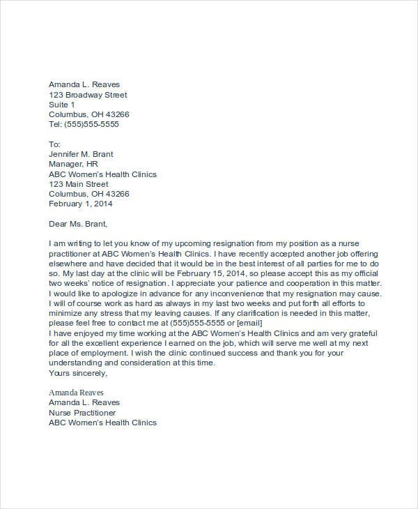 Registered Nurse Resignation Letter 34 Free Resignation Letter Templates Pdf Doc