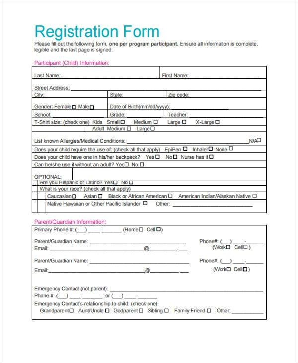 Registration form Template Free 32 Sample Free Registration forms