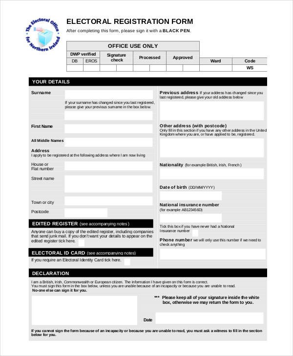 Registration form Template Free Printable Registration form Templates 9 Free Pdf